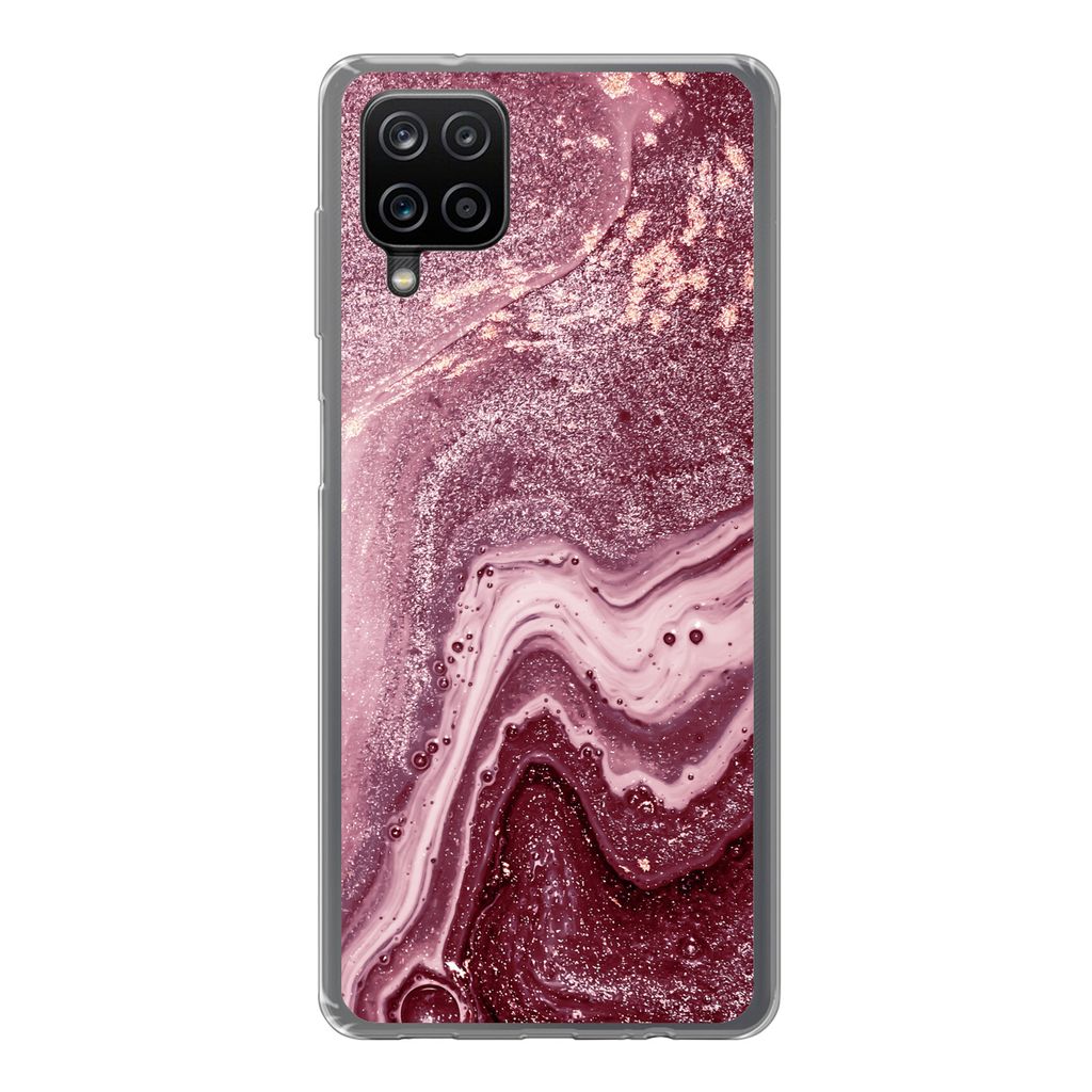 MuchoWow Handyhülle Schutzhülle Hülle für Samsung Galaxy A12 Naturstein - Rosa - Glitter Silikon Softcase Handy Hülle - Bild