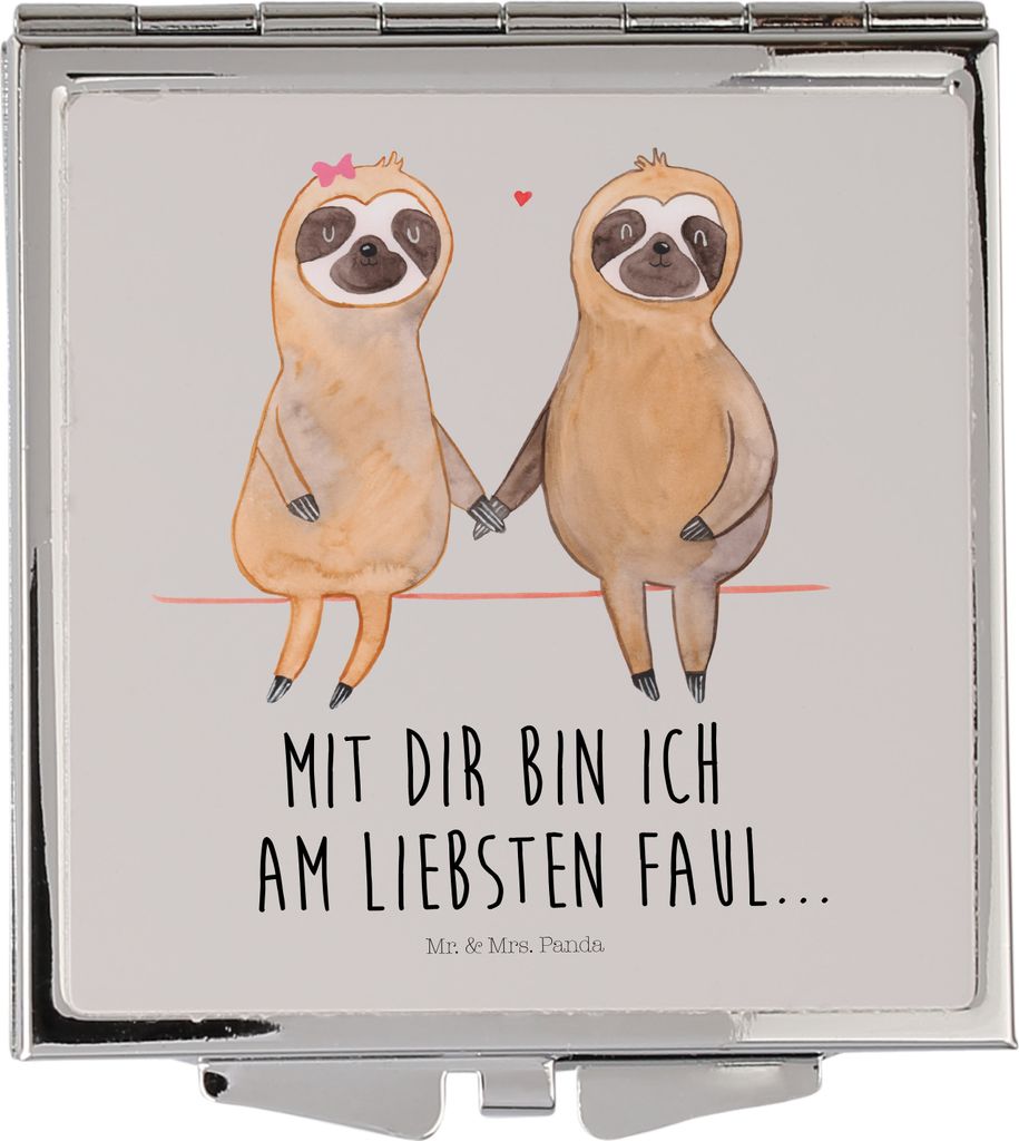 Mr. & Mrs. Panda Taschenspiegel Faultier Pärchen - Grau Pastell - Geschenk, Gemeinsam, Klappspiegel, Liebe, Schminkspiegel, Faulenzen, Klappbarer ...
