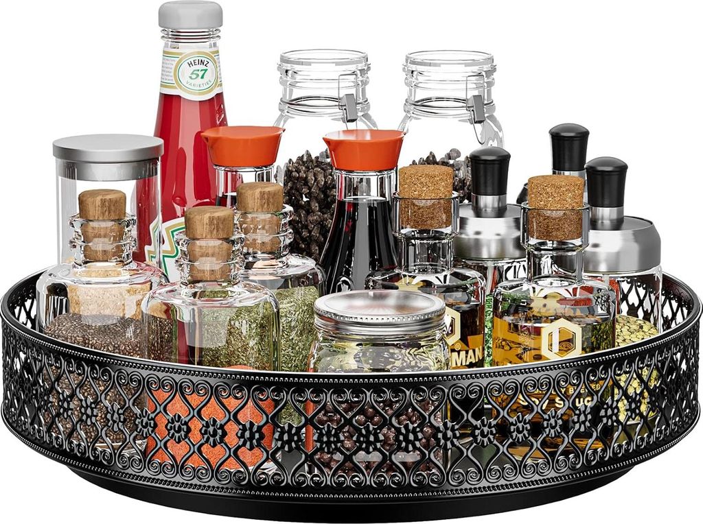 Lazy Susan Kräuterregal - Drehbar und Praktisch - 28 cm - Schwarz - Metall