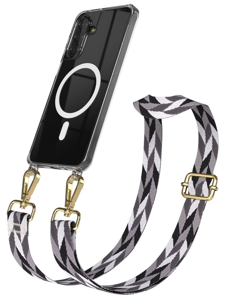 EAZY CASE - Handykette mit MagSafe Hülle für Samsung Galaxy A17, Handyband Mix Style, Karabiner Gold, Umhängeband in Grau
