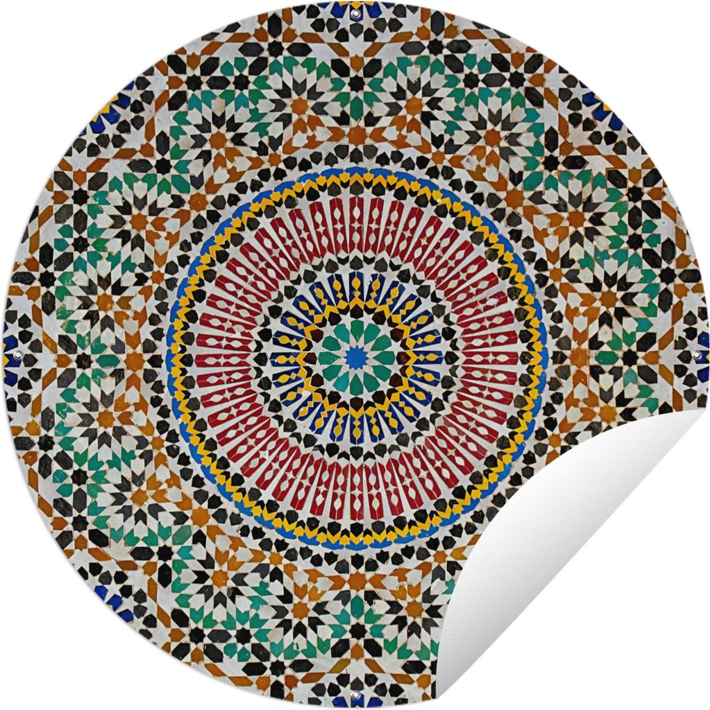 MuchoWow Gartenposter Outdoor-Poster Rund Ansicht eines marokkanischen Mosaiks von oben Ø 120 cm Gartendeko Rundes Poster draußen