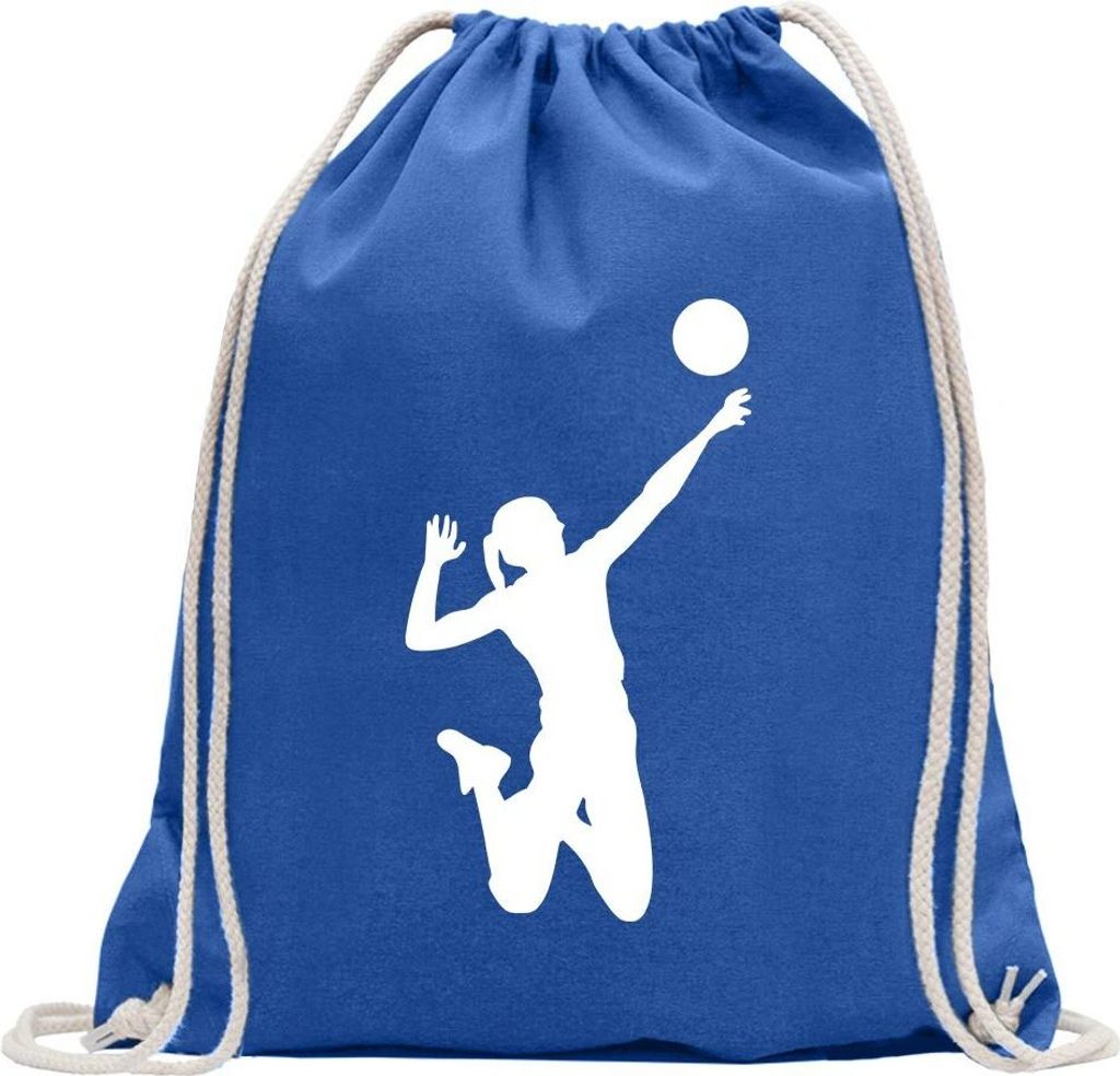 Kiwistar - Turnbeutel - royal - Volleyball Spieler Figur - Fun Rucksack Sport Beutel Gymsack Baumwolle mit Ziehgurt