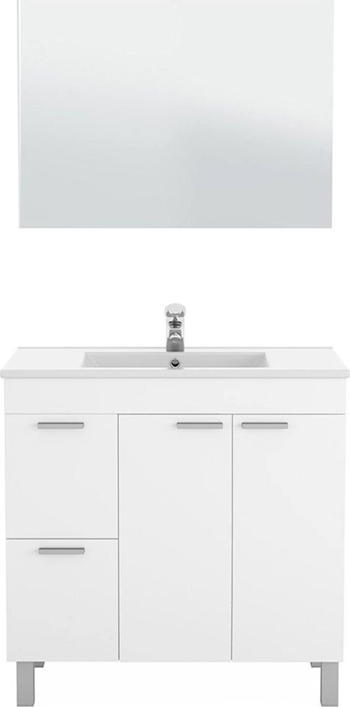 Unterschrank Dgabett, Badezimmerschrank, Kleiderschrank mit 2 Türen und zWeißchubladen mit Spiegel, Waschbecken nicht enthalten, 80x45h80 cm, Gl...