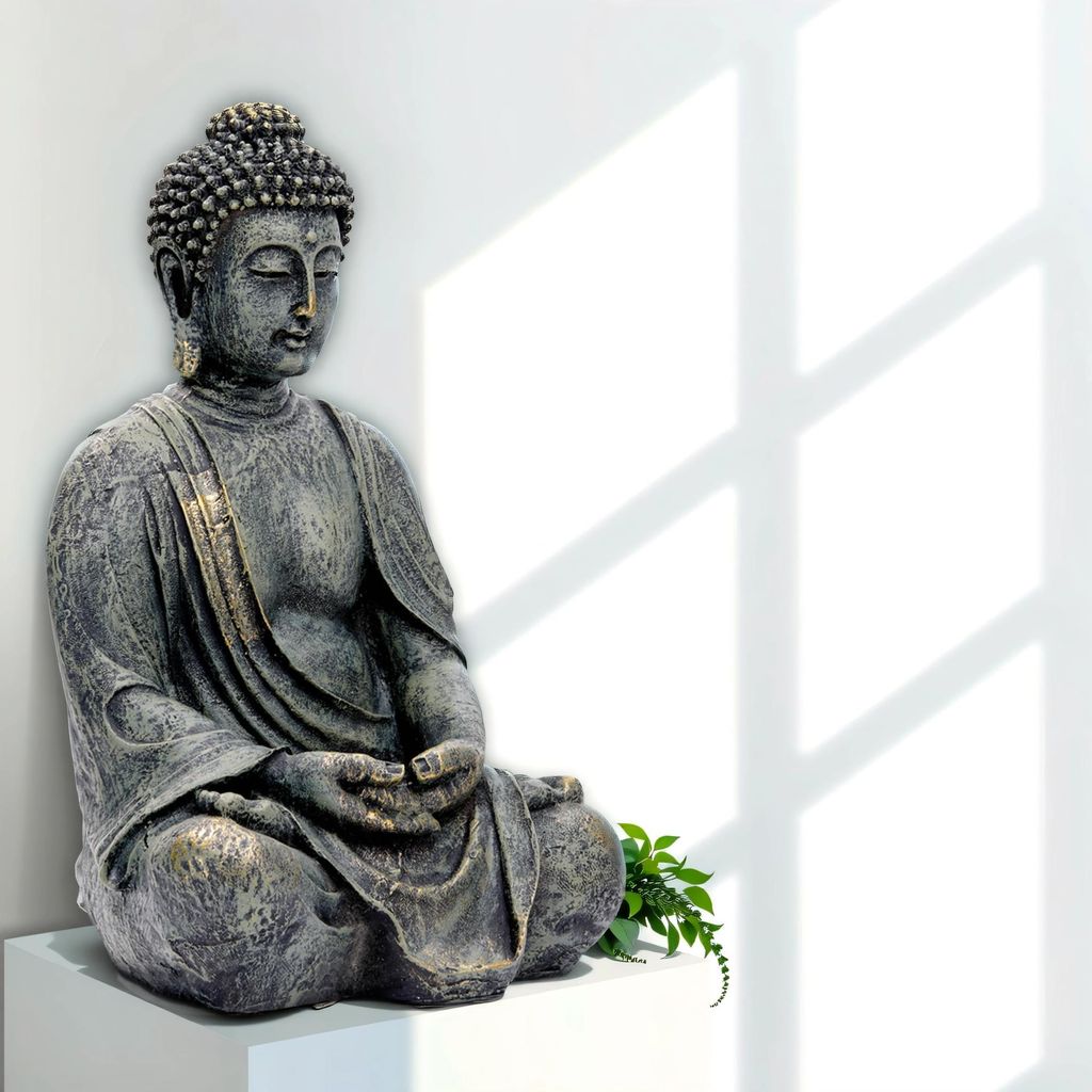 INtrenDU Buddha Gartenfigur Sitzend 38 cm | Wetterfeste Produktbild 