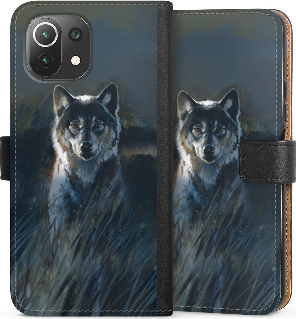 DeinDesign Klapphülle für Xiaomi Mi 11 Lite Handytasche Lederhülle Tasche Malerei Natur Wolf