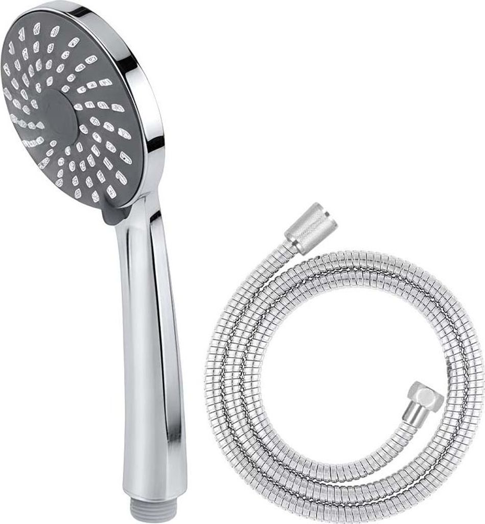 Avizar, Multifunktionales Duschset mit Duschkopf und Edelstahl-Schlauch 1,5 m, Silber