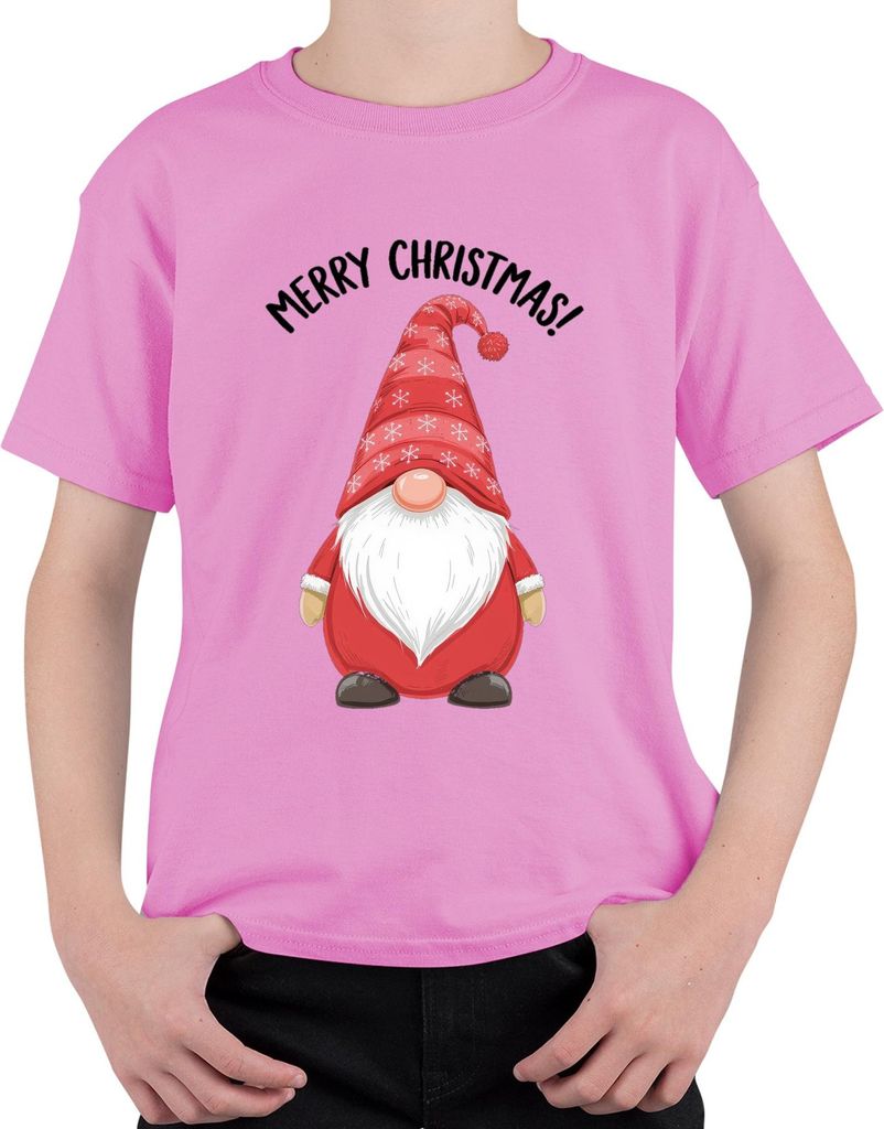 Merry Christmas! Weihnachtsgnom Wichtel Weihnachten Schneeflocken Uni Kinder T-Shirt, Pink, 152