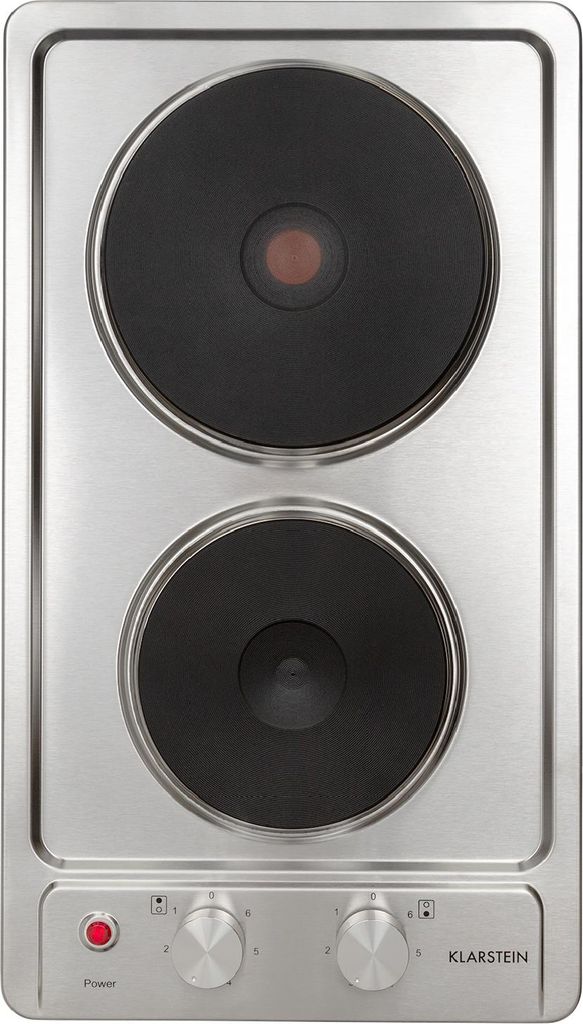A top-down view of a two-burner electric stovetop.