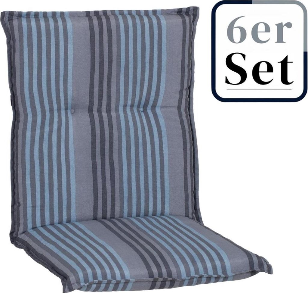 6er Set Niedriglehner Auflage Tissa, Motiv - Karo, grau - blau, 98x46x8cm