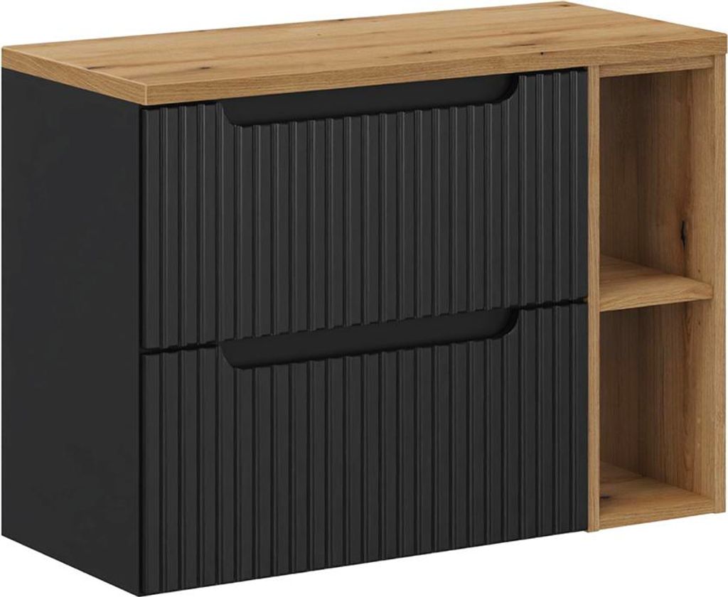 Waschtischunterschrank 80.4cm Riva mit 2 Schubladen, Schwarz und Holzoptik