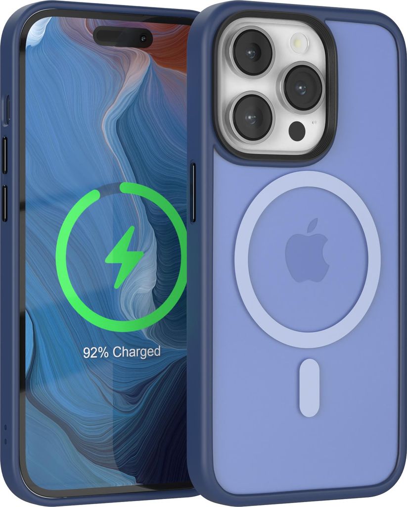 EAZY CASE - Outdoor Case mit MagSafe Funktion kompatibel mit Apple iPhone 14 Pro, induktives Laden, stoßfest, Silikonhülle mit Kameraschutz in Blau