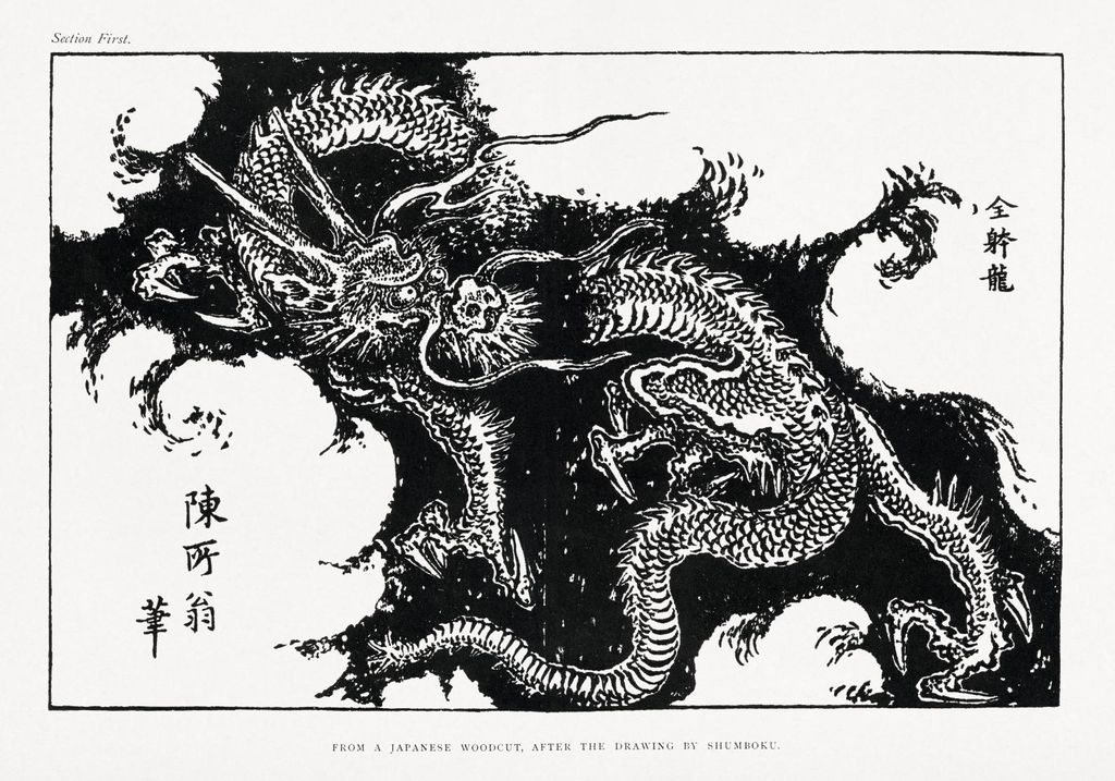 Poster 100x70cm Japanischer Drache, Shunboku Vintage für das Wohnzimmer