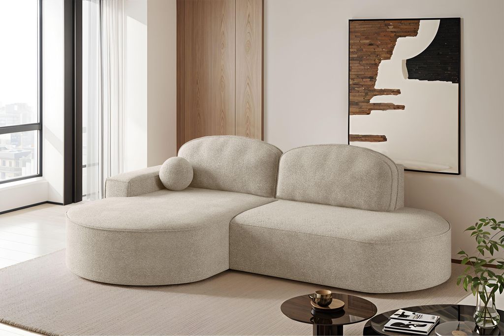 Ecksofa mit Schlaffunktion und Bettkasten Modena Runden stoff Arena Beige Links