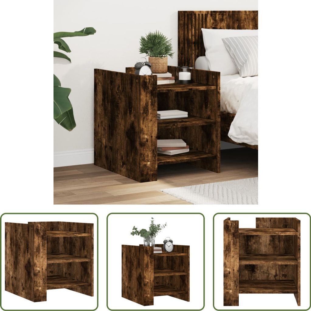 The Living Store Nachttisch Räuchereiche 45x50x50 cm Holzwerkstoff