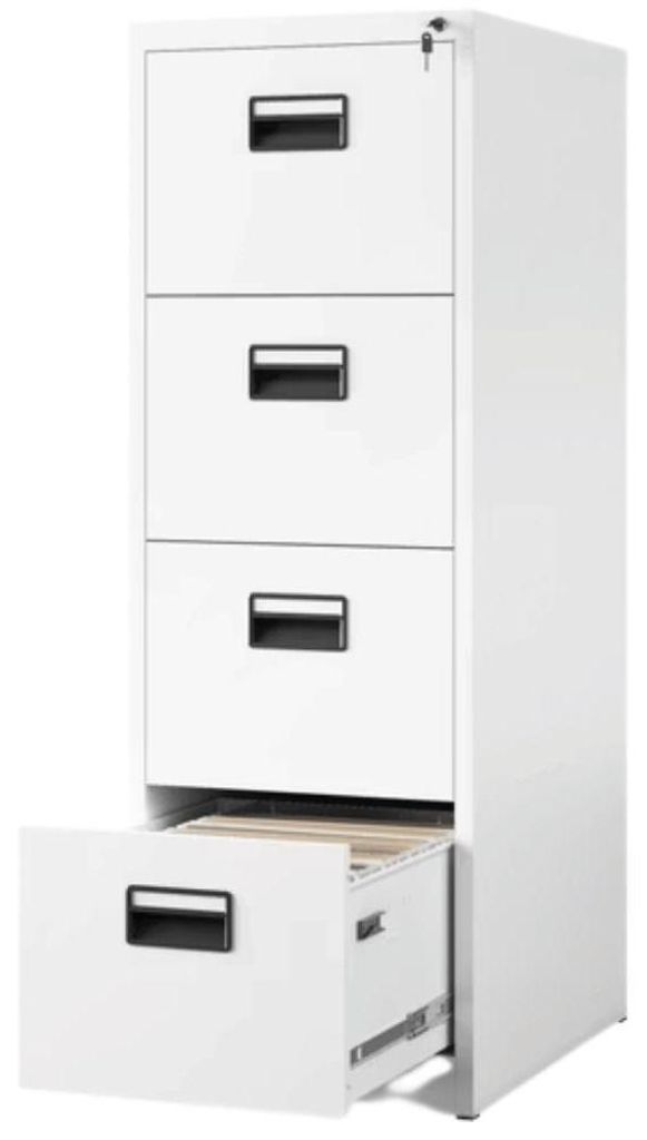 Hängeregisterschrank abschließbar SARA 4 Schubladen mit Schloss | Aktenschrank Büroschrank aus Stahl Metallschrank 132x46x62cm Weiß