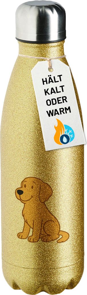 Huuraa Trinkflasche Golden Retriever Goldie Comic 500ml Gold Edelstahl Wasserflasche Trinkflasche Geschenkidee