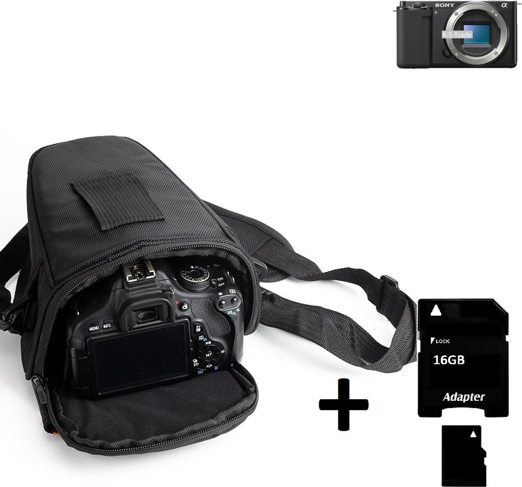 K-S-Trade Schultertasche kompatibel mit Sony ZV-E10 Colt Kameratasche für Systemkameras DSLR DSLM SLR, Bridge etc., + 16GB Speicherkarte Schutzhülle