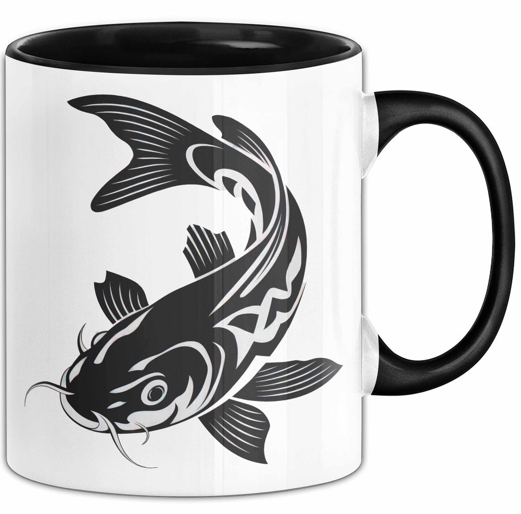 Karpfen Angelliebhaber Fischer Tasse Geschenk Lustige Geschenkidee Spruch (Schwarz)