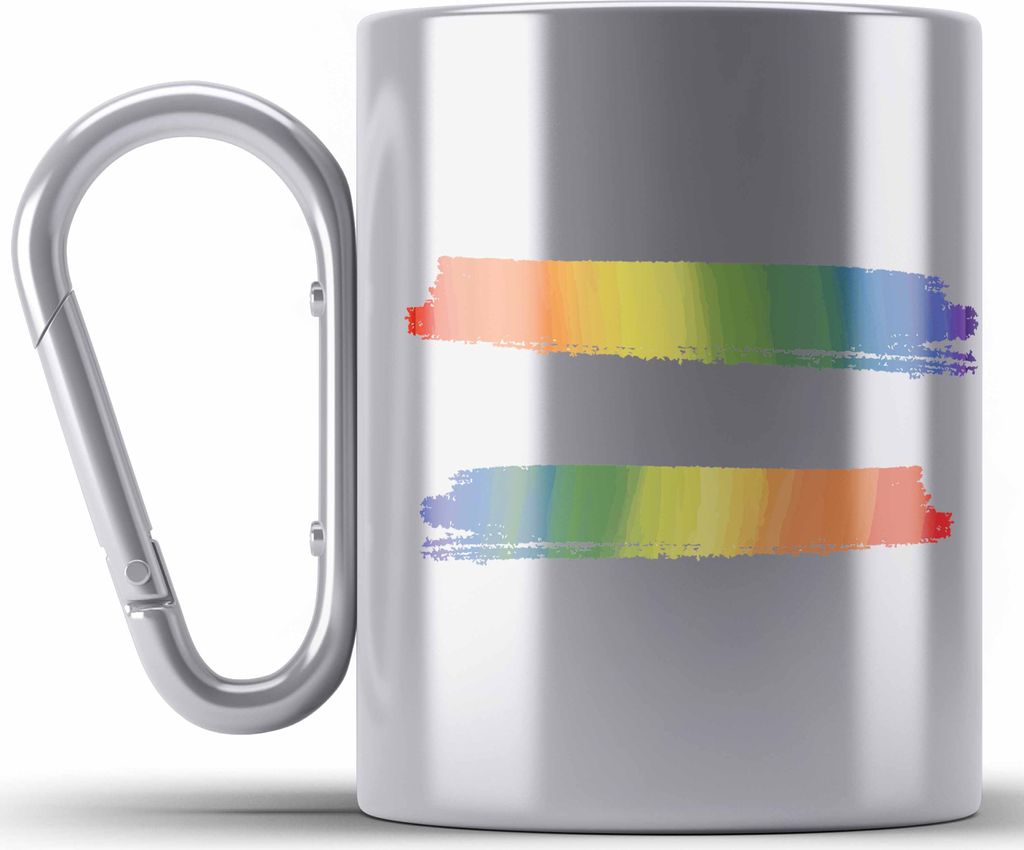 Trendation - Regenbogen Edelstahl Tasse Karabiner Geschenk LGBT Schwule Lesben Transgender Grafik Pride (Silber)