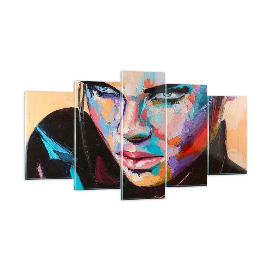Bilder auf glas - Frau Emotionen Gesicht Mehrfarbig - 160x85cm - Glasbilder - Wandbilder - Kunstdruck - Wanddekoration aus Glas - Glas Bilder - Wan...