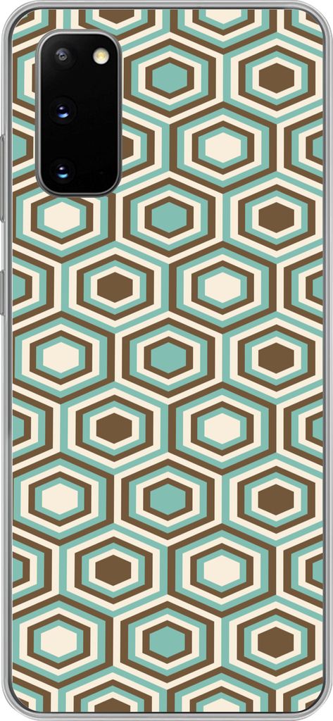 MuchoWow Handyhülle Schutzhülle Hülle für Telefoonhoesje Samsung Galaxy S20 Retro - Honigwabe - Blau - Braun Silikon Softcase Handy Hülle - ...