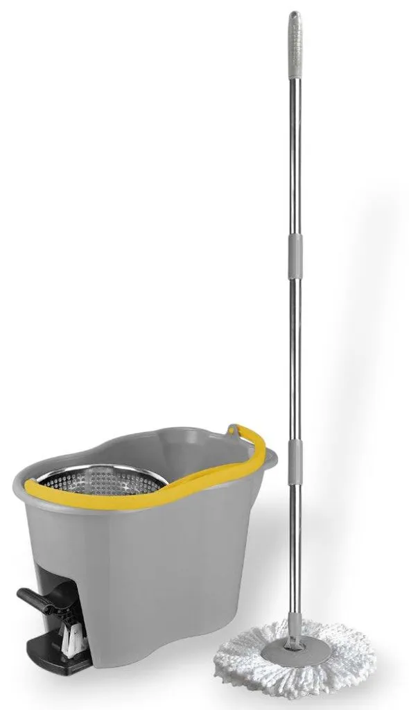 Seau essoreur avec balai à franges rotatif microfibre Turbo Smart Inox