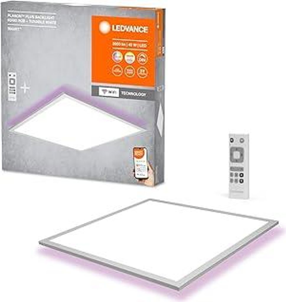 LEDVANCE LED WiFi Deckenleuchte weiß, 40W 3000LM, 3000-6500K, 60x60 cm, Wandleuchte dimmbar, RGB Technologie, Smart+ Planon, steuerbar über App o...