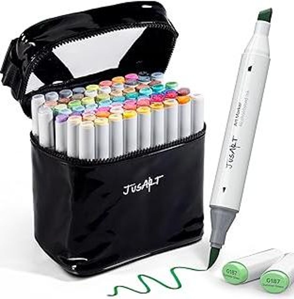 JusArt Alkohol Marker 72 Farben Pinsel Marker Stift,Doppelseitige Graffiti Stifte mit Pinsel und Meißel,Alkoholmarker für Malbücher für Erwachs...