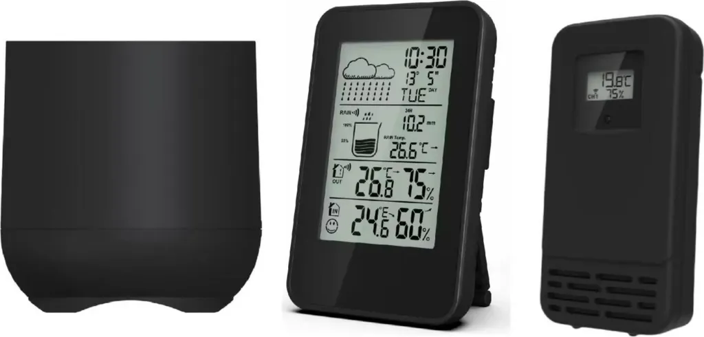 Station météo pour jardinier avec pluviomètre, horloge et date précise