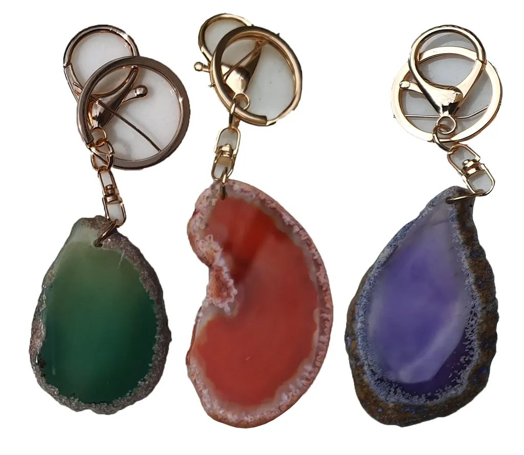Idea Regalo Set 3 Portachiavi Agata Naturale Segni Zodiacali e Chakra - 7