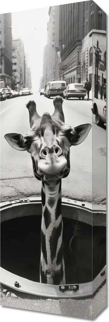 Affiche Girafe dans les égouts 20x60 cm Poster Art Urbain Insolite