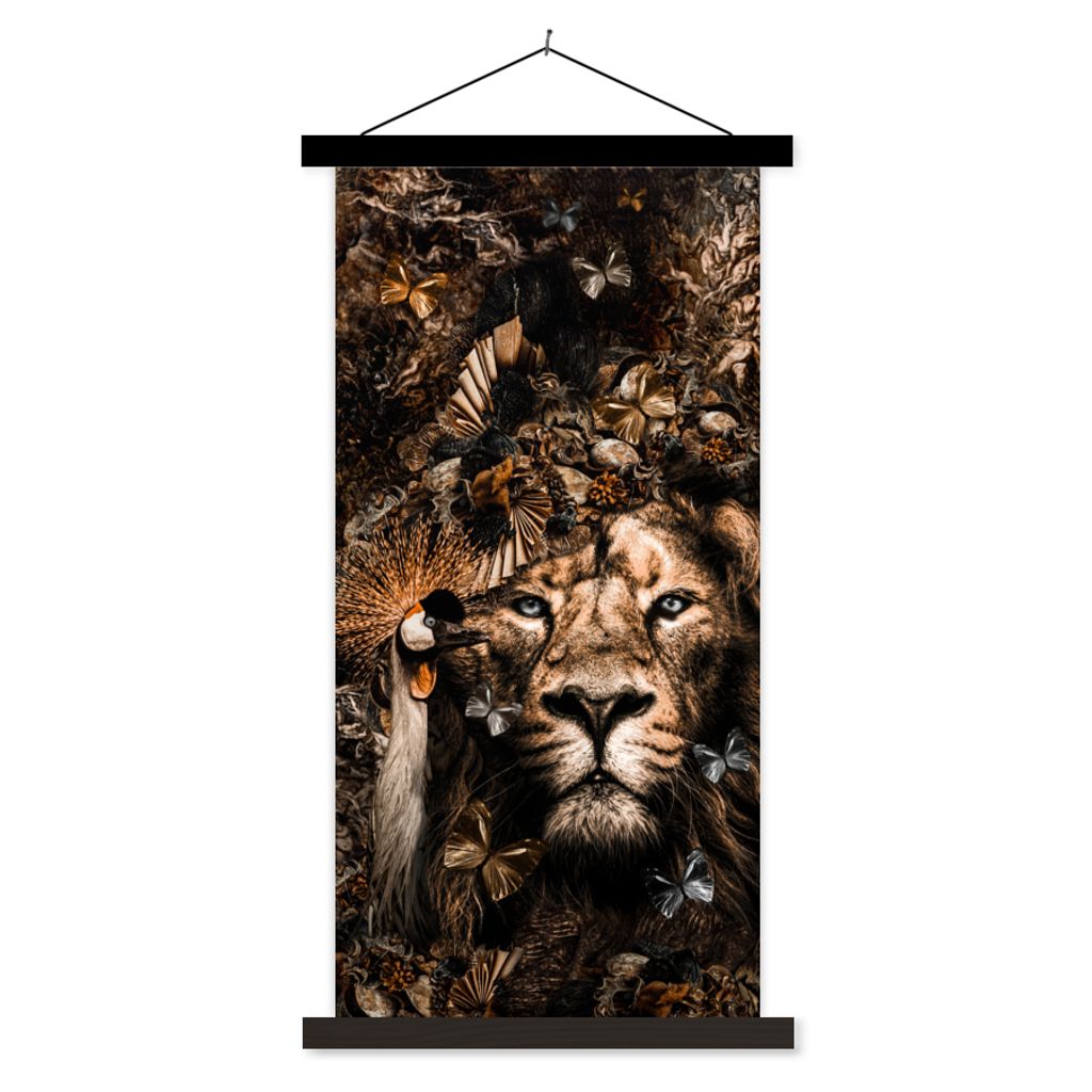 MuchoWow Textilposter Tiere - Collage - Schmetterling 60x120 cm mit schwarzem Rahmen - Magnete