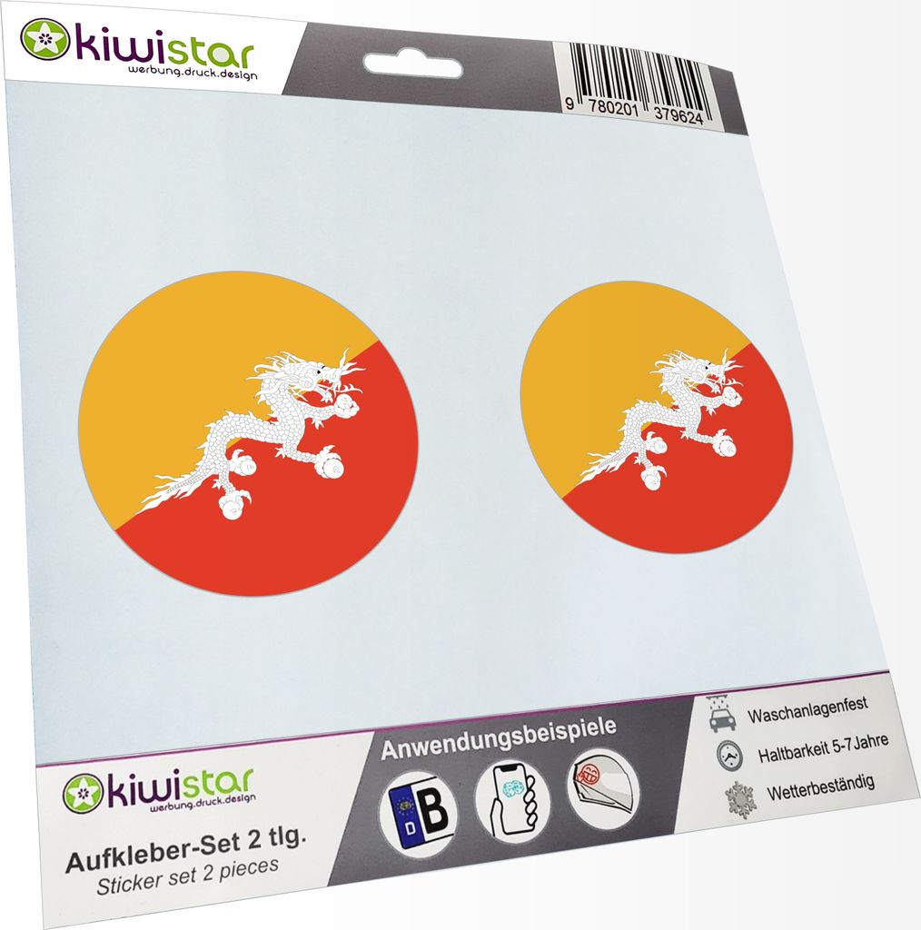KIWISTAR - 2X Kennzeichenaufkleber - Bhutan - Kennzeichen Aufkleber Sticker Nummernschild Land Country Nation