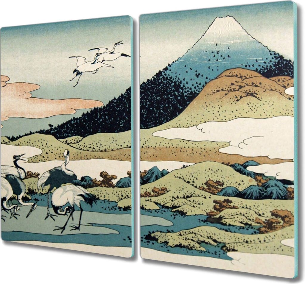 Coloray Schneidebrett Herdabdeckplatte 2x30x52 cm Kochplattenabdeckung Hackbrett Küchenbrett - Top japanischen Stil Vögel