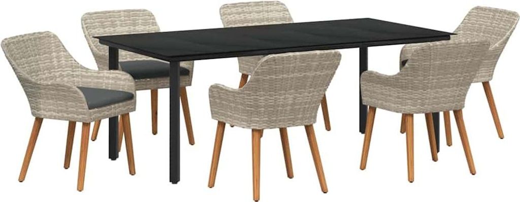 Garten Essgruppe mit Kissen 7 pcs Hellgrau Poly-Rattan