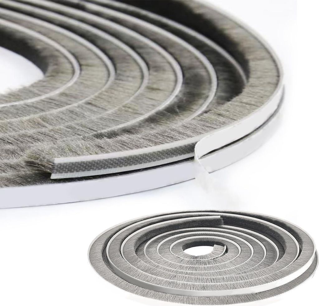 5 Meter selbstklebende Polypropylen graue Borstenabdichtung für Schiebetüren, Fenster und Schränke - Breite 9 mm x Höhe 23 mm