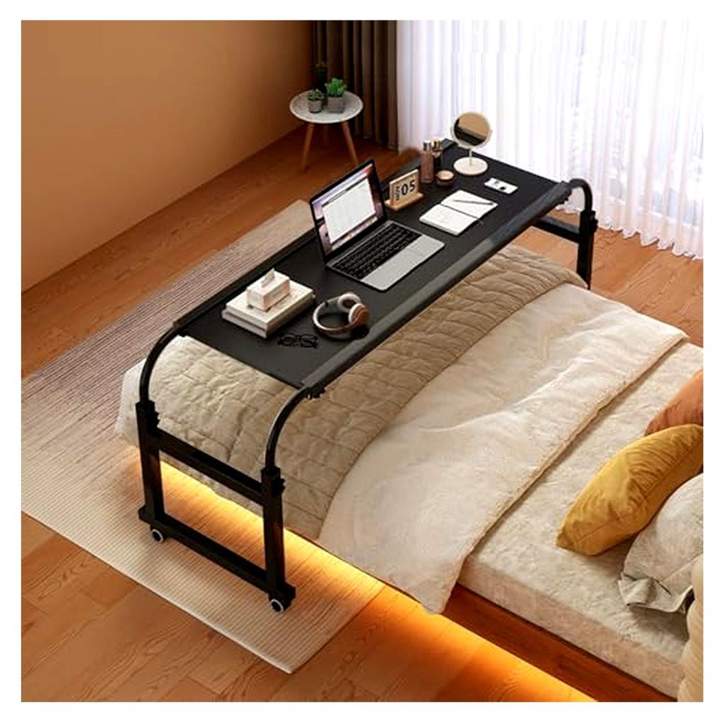 Überbetttisch mit Rollen, höhenverstellbarer Schreibtisch für das Bett, mobiler Computertisch in Queen-Size, rollbarer medizinischer Tisch für ...