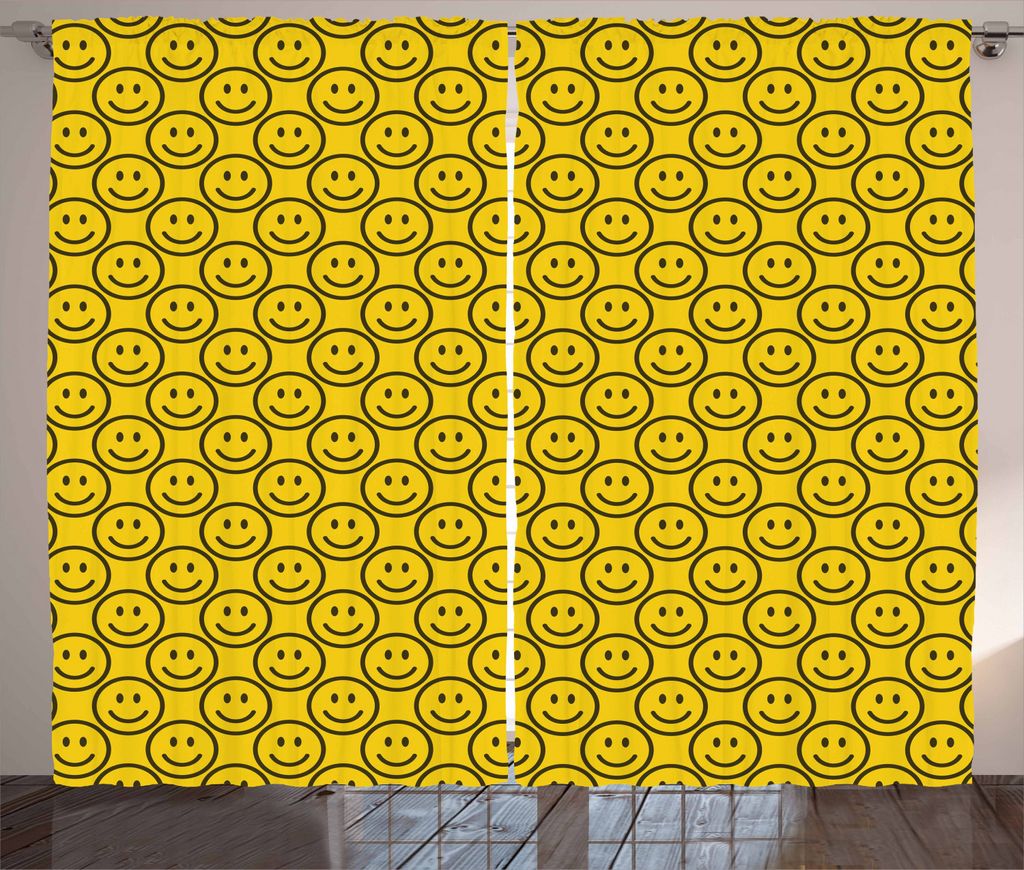 ABAKUHAUS emoji Rustikaler Vorhang, Diagonale lächelnde Gesichter, Wohnzimmer Universalband Gardinen mit Schlaufen und Haken, 280 x 225 cm, Gelb