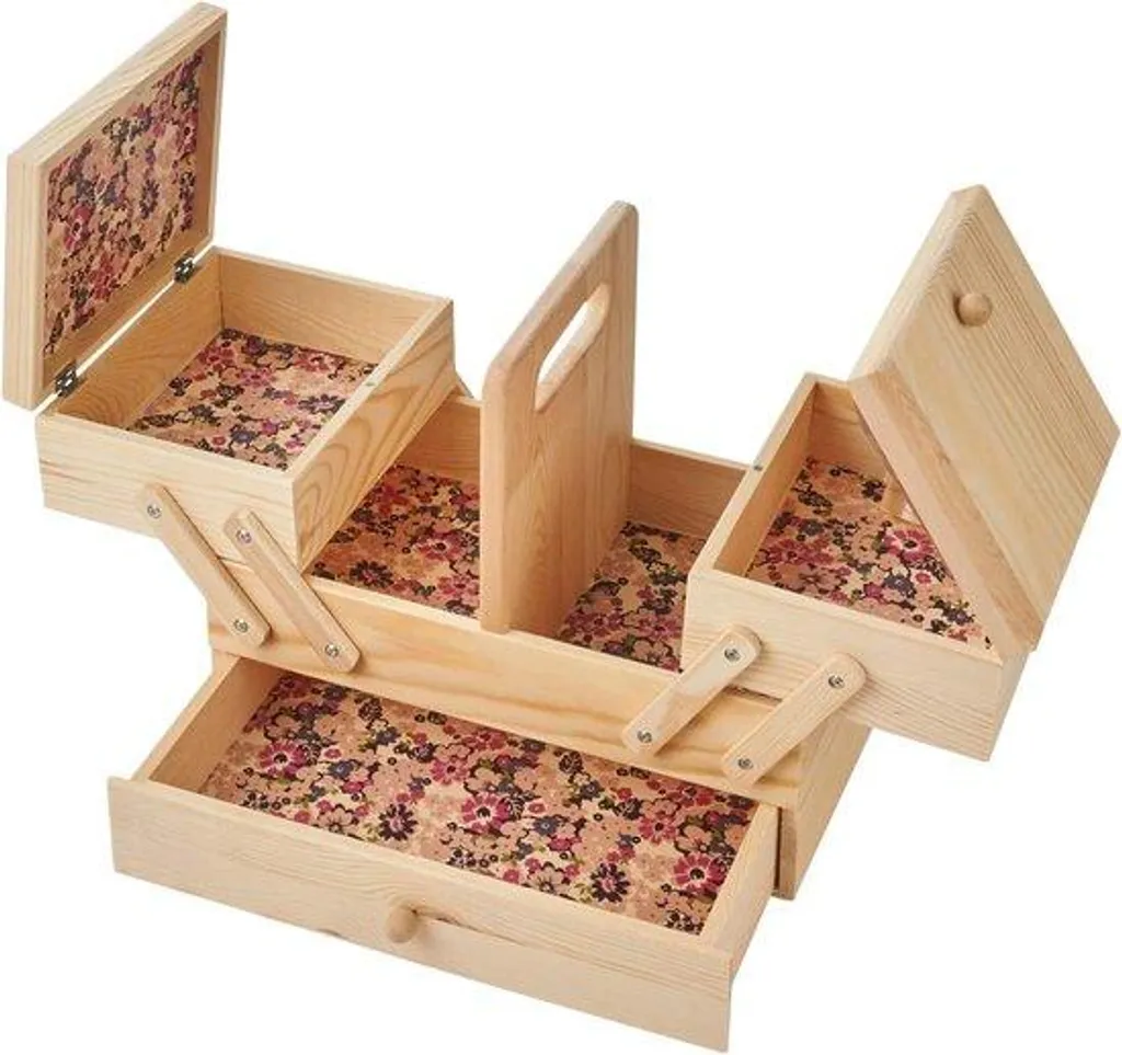 Organisateur de couture en bois pliable à bras extensibles et étui