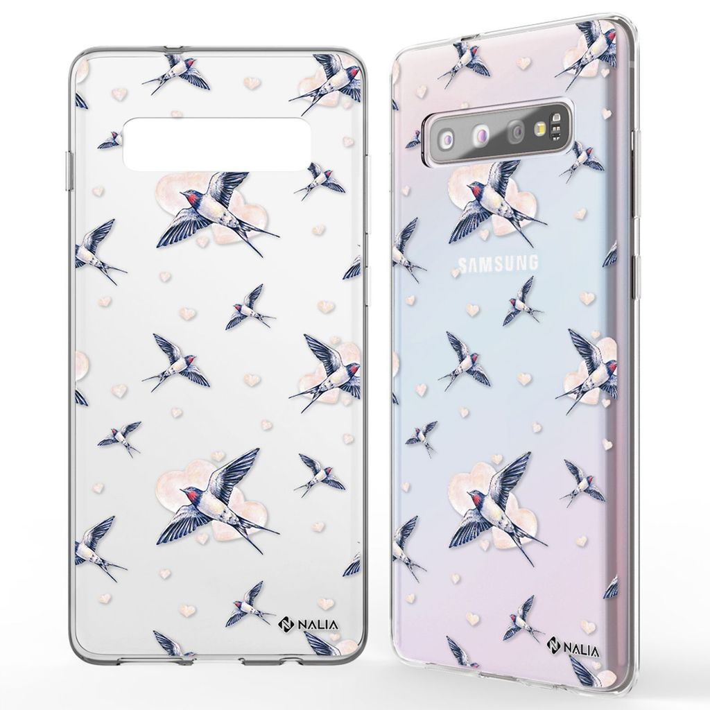 NALIA Handy Hülle für Samsung Galaxy S10, Slim Silikon Hülle Motiv Case Cover Herz Schwalben