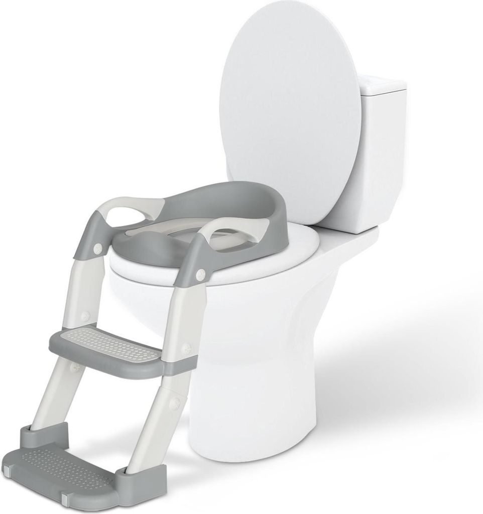 Bettizia Toilettentrainer Lerntöpfchen Höhenverstellbarer Toilettensitz Baby Kinder Töpfchen WC Sitz mit Griffen, klappbar mit Treppe Grau