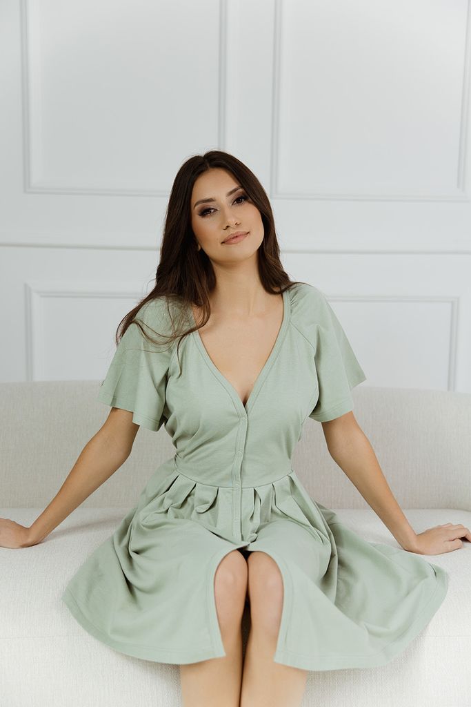 DOLCE SONNO Stillnachthemd - Umstandsnachthemd – Nachthemd für Schwangere und Stillende - 100% Baumwolle - Edesa Sage L