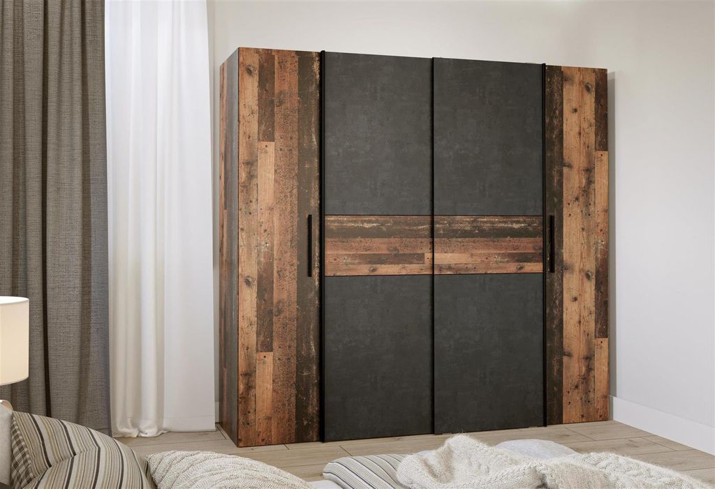 Kleiderschrank "Kaleb I" Old Wood Vintage / Betonoptik Produktbild 