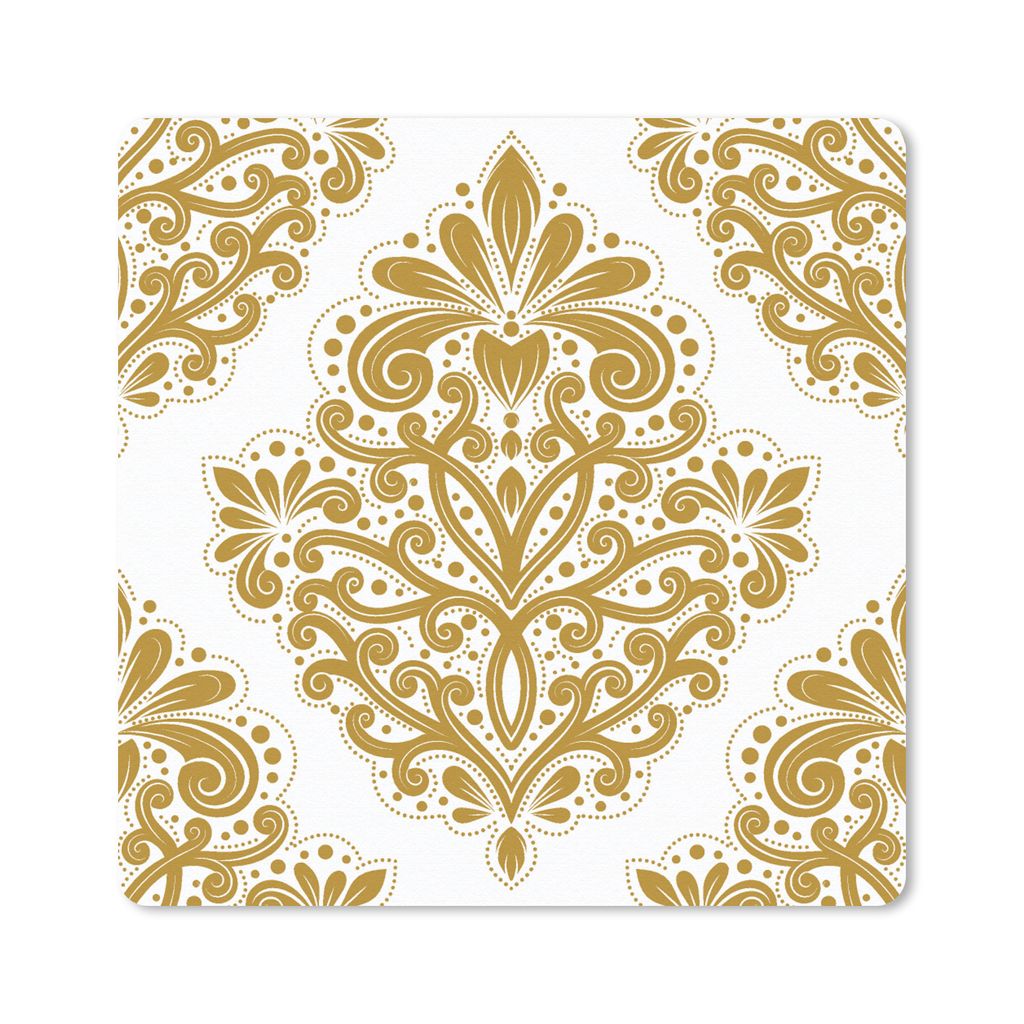 MuchoWow Mauspad Mousepad Vintage - Blumen - Gold - Muster 20x20 cm - Mousepads - Maus Mat - Pad - Mausunterlage - Desk Mat - Bureauartikeln