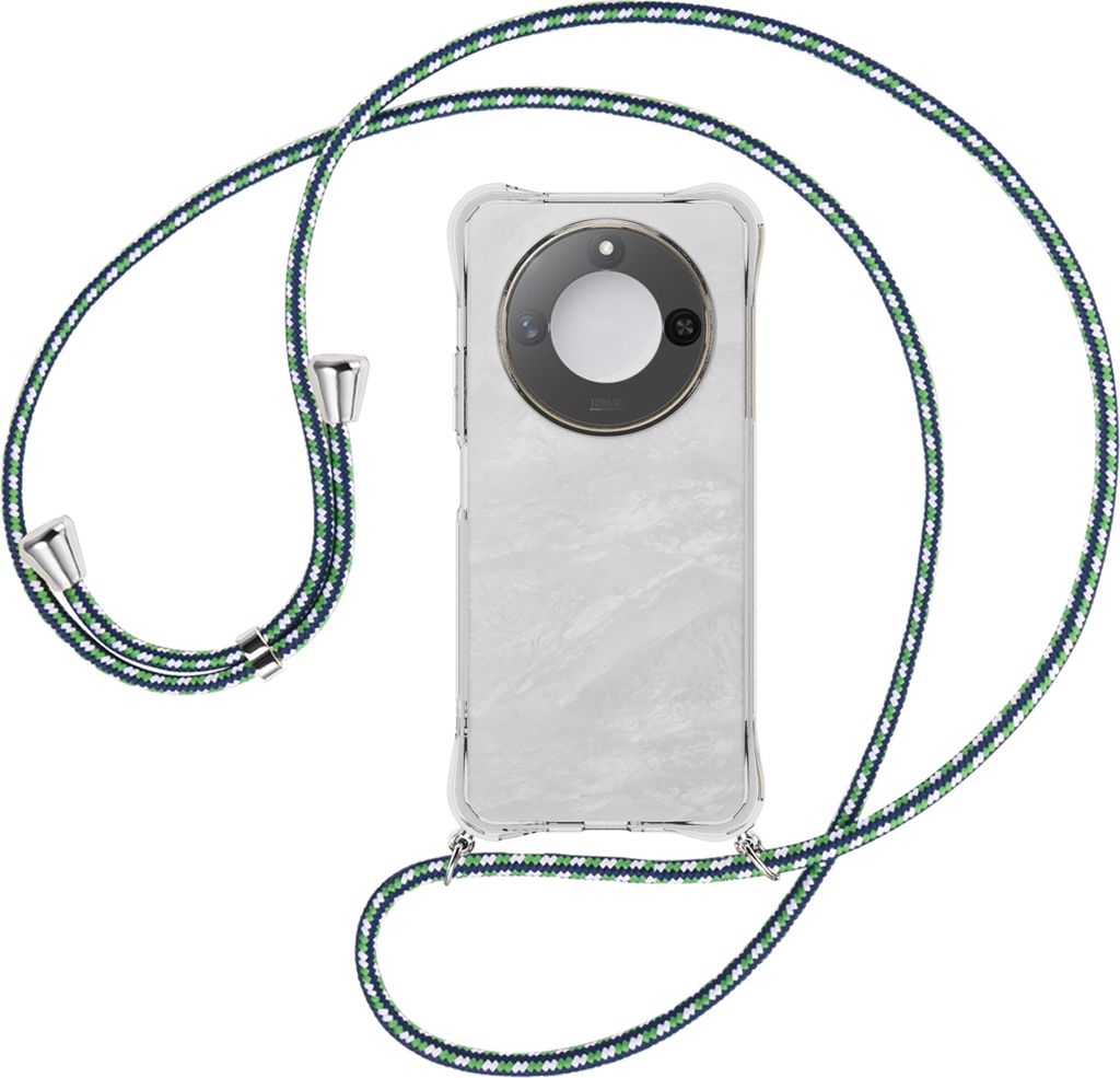 Handykette Backcover-Schutzhülle mit Band (Metall silberfarben) für Honor X60 5G - grün/blau/weiß