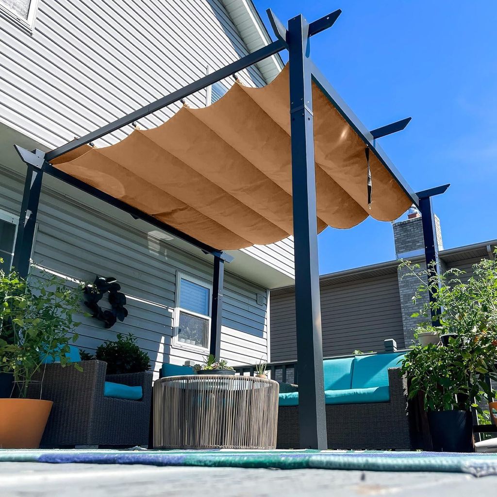 PURPLE LEAF Aluminium Pergola 3x3 m Schiebedach, Wasserdicht, UV-Schutz, Beige