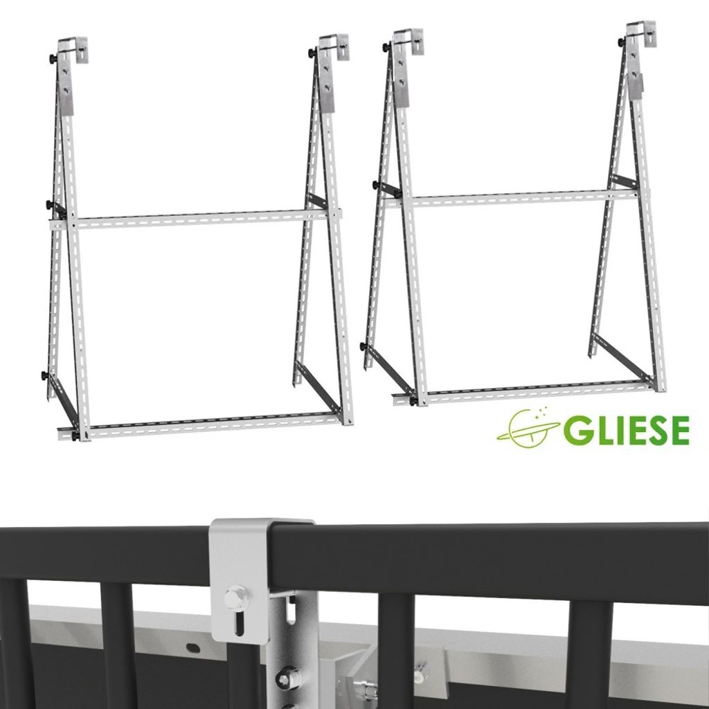 4X PV Halterung 118cm Verstärkter Solarmodul Geländer Balkon 0°-90° mit Quadratischer Haken