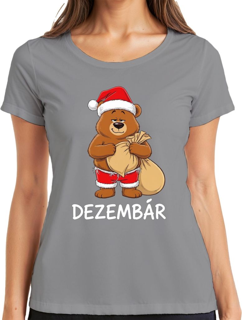DEZEMBÄR Weihnachtsbär Cartoonbär Weihnachten Geschenk Wichteln Damen T-Shirt, Grau, 3XL