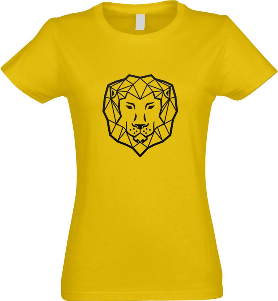 Kiwistar - T-Shirt tailliert - Damen - gelb - Polygon Löwe Figur Tier Art - mit Motiv Bedruckt - Funshirt Design - Sport - Freizeit - Damen - S