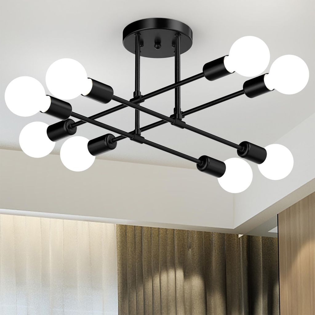 Deckenleuchte Moderne Kronleuchter 8 Flammig Schwarz Vintage Halbbündige Deckenlampe E27-Fassung für Hotel Bar Wohnzimmer Esszimmer Schlafzimmer ...